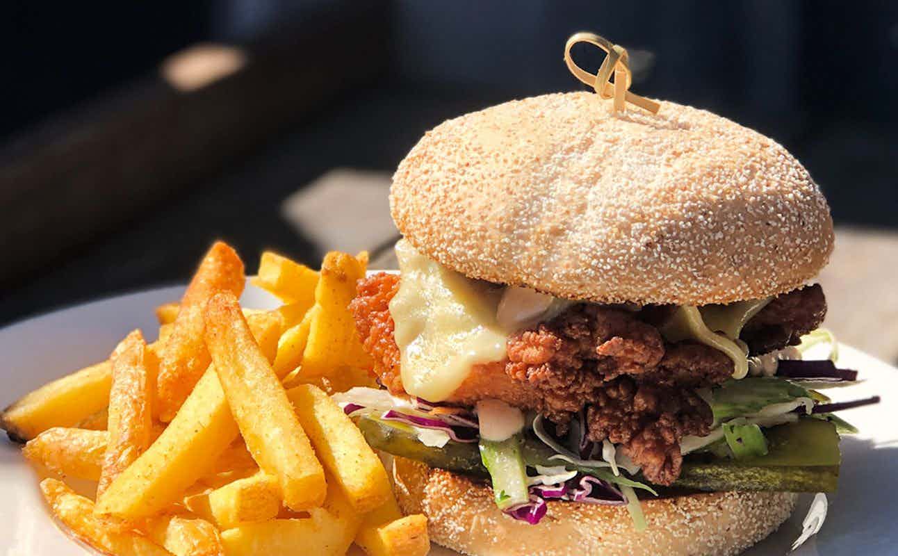 Enjoy Burgers, Brunch, Cafe, Vegetarian options, Gluten Free Options, Vegan Options, Restaurant, Indoor & Outdoor Seating, Table service, Wheelchair accessible, Highchairs available, $$, Craft Beer, Groups and Families cuisine at Joe's Garage Cranford Street in Redwood, Christchurch