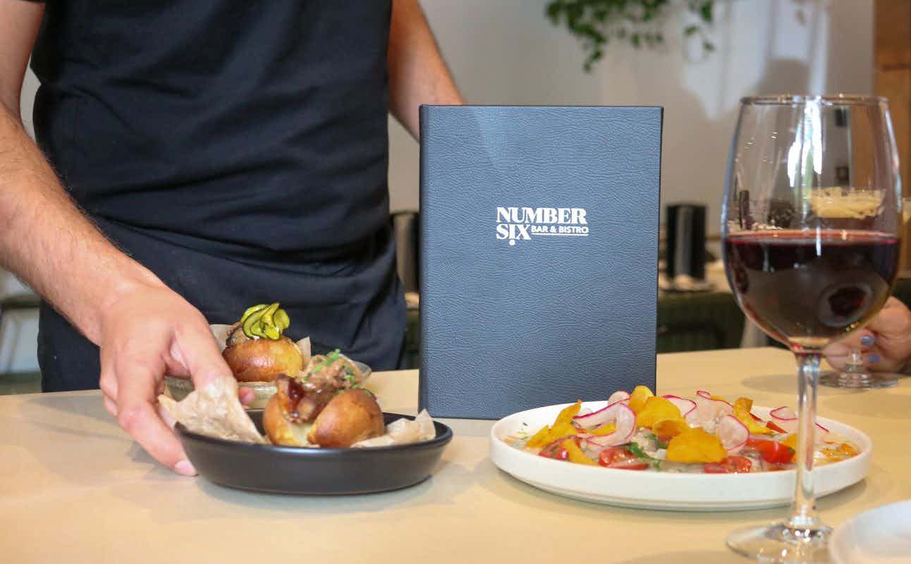 Enjoy New Zealand, Vegan Options, Bars & Pubs, Indoor & Outdoor Seating, Street Parking, $$$, Groups and Local Cuisine cuisine at Number Six Bar and Bistro in Christchurch Central, Christchurch