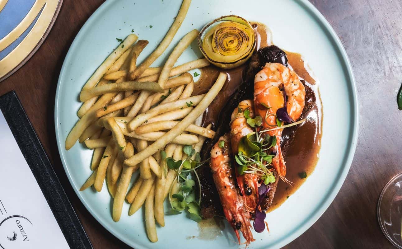 Enjoy European, Fusion, Gluten Free options, Vegan options, Vegetarian options, Restaurant, Late night, Indoor & outdoor seating, Table service, $$$$, Families, Groups, Business meetings, Special occasion and Date night cuisine at Azzuro Mission Bay in Mission Bay, Auckland
