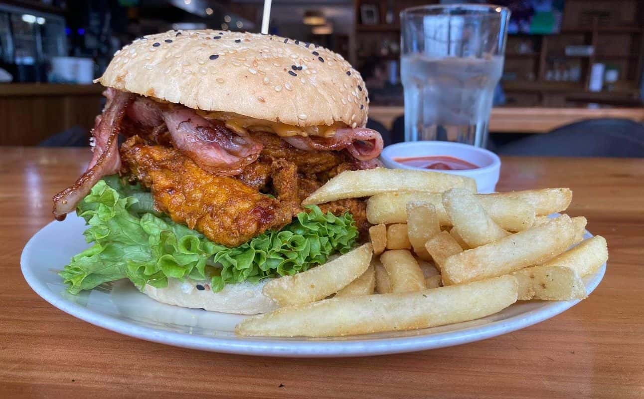 Enjoy Pub Food, International, Dairy free options, Gluten Free options, Vegetarian options, Vegan options, Restaurant, Cafe, Late night, Indoor & outdoor seating, Beer garden, Table service, Wheelchair accessible, Highchairs available, $$$, Families, Groups and Bar scene cuisine at Stumble Inn in New Plymouth, Taranaki